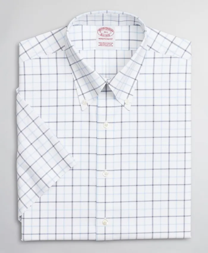 Brooks Brothers Dress Shirts Stretch Madison ClassicFit Dress Shirt NonIron Twill ShortSleeve DoubleGrid Checkk Blue 8211 Men Brooks Brothers Dress Shirts Stretch Madison ClassicFit Dress Shirt NonIron Twill ShortSleeve DoubleGrid Checkk Blue 8211 Men