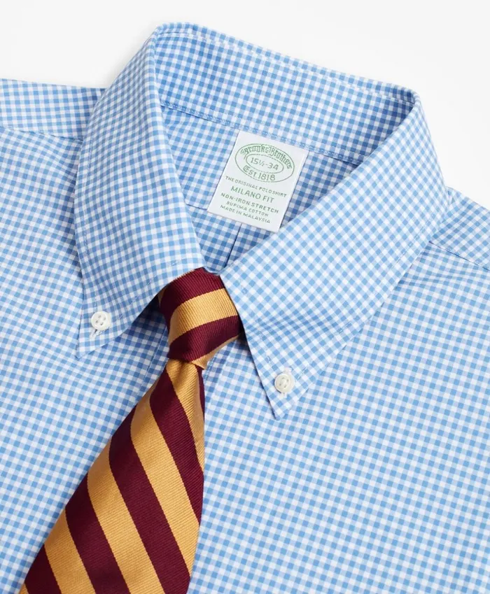 Brooks Brothers Dress Shirts Stretch Milano SlimFit Dress Shirt NonIron Poplin ButtonDown Collar Gingham Blue 8211 Men Brooks Brothers Dress Shirts Stretch Milano SlimFit Dress Shirt NonIron Poplin ButtonDown Collar Gingham Blue 8211 Men