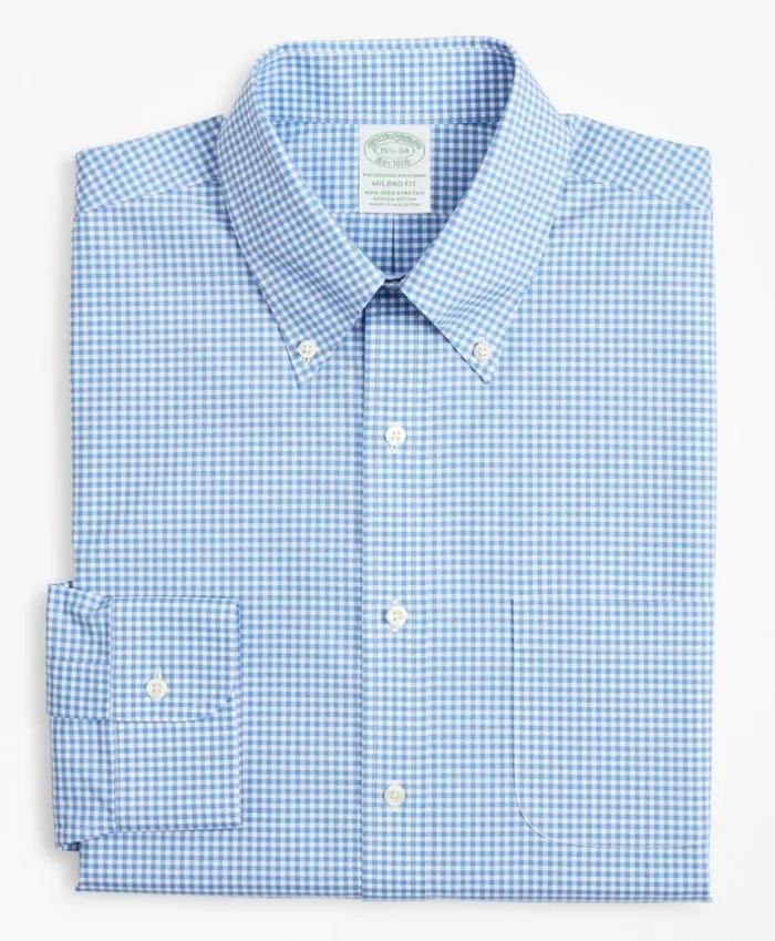 Brooks Brothers Dress Shirts Stretch Milano SlimFit Dress Shirt NonIron Poplin ButtonDown Collar Gingham Blue 8211 Men Brooks Brothers Dress Shirts Stretch Milano SlimFit Dress Shirt NonIron Poplin ButtonDown Collar Gingham Blue 8211 Men