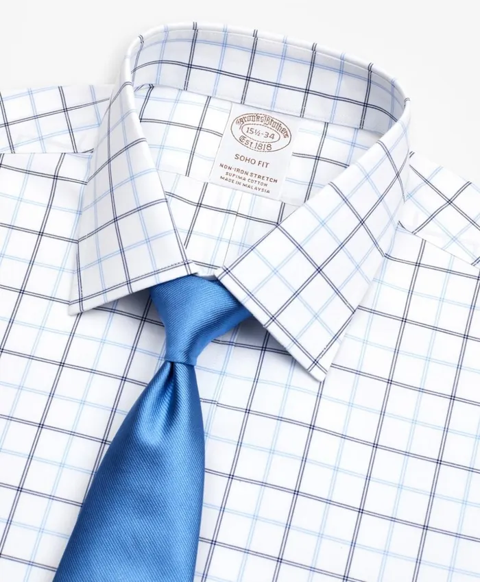 Brooks Brothers Dress Shirts Stretch Soho ExtraSlimFit Dress Shirt NonIron Poplin Ainsley Collar DoubleGrid Check Blue 8211 Men Brooks Brothers Dress Shirts Stretch Soho ExtraSlimFit Dress Shirt NonIron Poplin Ainsley Collar DoubleGrid Check Blue 8211 Men