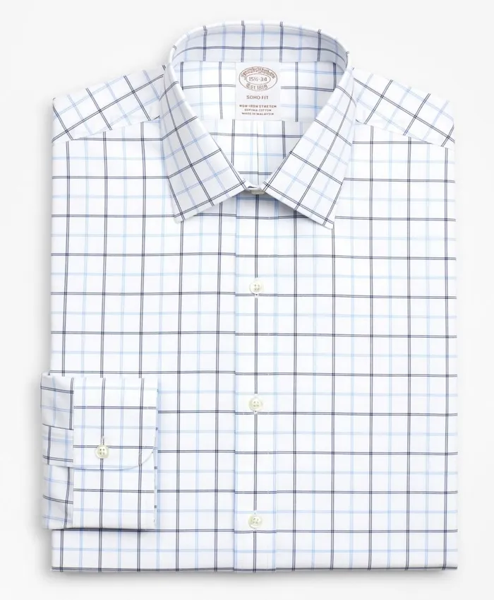 Brooks Brothers Dress Shirts Stretch Soho ExtraSlimFit Dress Shirt NonIron Poplin Ainsley Collar DoubleGrid Check Blue 8211 Men Brooks Brothers Dress Shirts Stretch Soho ExtraSlimFit Dress Shirt NonIron Poplin Ainsley Collar DoubleGrid Check Blue 8211 Men