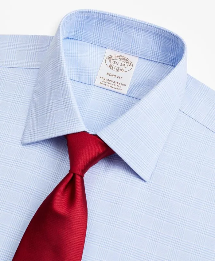 Brooks Brothers Dress Shirts Stretch Soho ExtraSlimFit Dress Shirt NonIron Royal Oxford Ainsley Collar Glen Plaid Light Blue 8211 Men