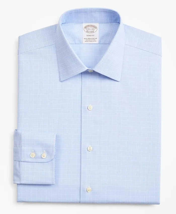 Brooks Brothers Dress Shirts Stretch Soho ExtraSlimFit Dress Shirt NonIron Royal Oxford Ainsley Collar Glen Plaid Light Blue 8211 Men