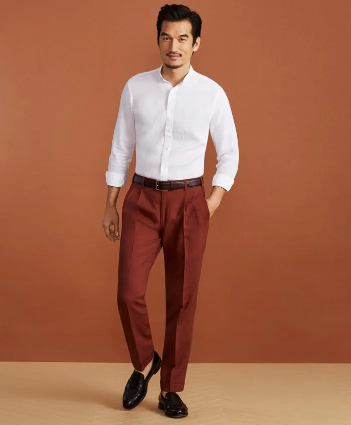Brooks Brothers Dress Trousers Golden Fleece Linen Pleated Chino Trousers Rust 8211 Men Brooks Brothers Dress Trousers Golden Fleece Linen Pleated Chino Trousers Rust 8211 Men