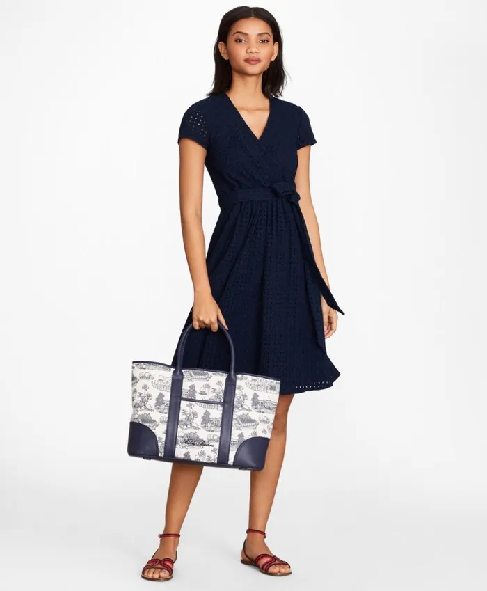 Brooks Brothers Dresses Floral Eyelet Faux Wrap Dress Navy 8211 Women