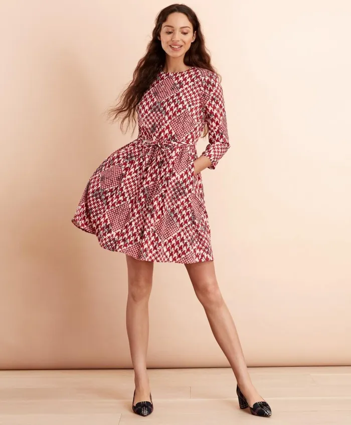 Brooks Brothers Dresses Floral HoundstoothPrint Dress Red 8211 Women