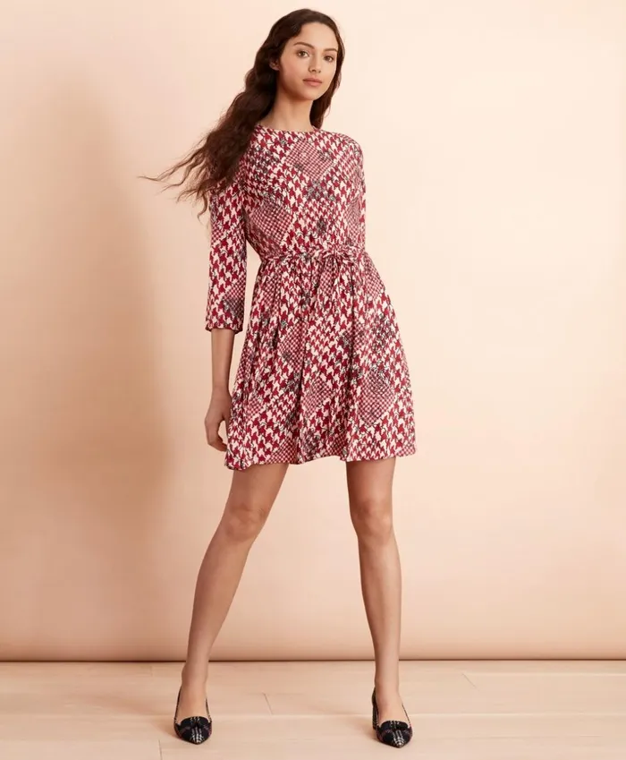 Brooks Brothers Dresses Floral HoundstoothPrint Dress Red 8211 Women