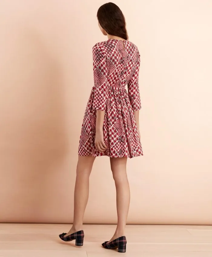 Brooks Brothers Dresses Floral HoundstoothPrint Dress Red 8211 Women