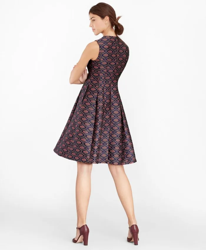 Brooks Brothers Dresses Floral Jacquard Pleated Dress Bluemulti 8211 Women