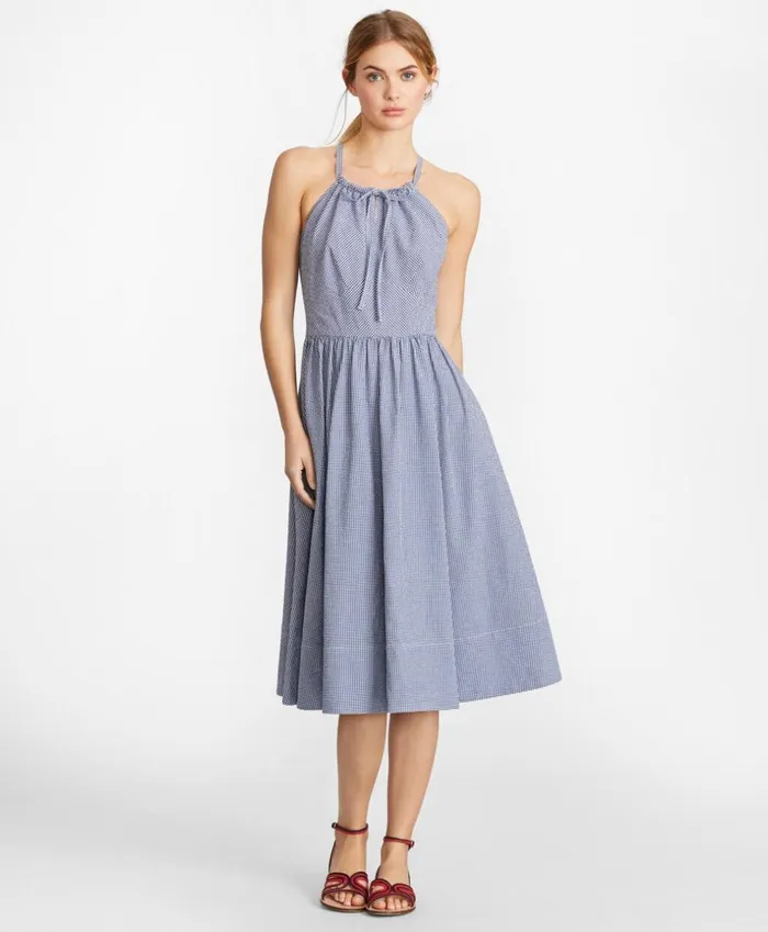 Brooks Brothers Dresses Gingham Seersucker Dress Navywhite 8211 Women