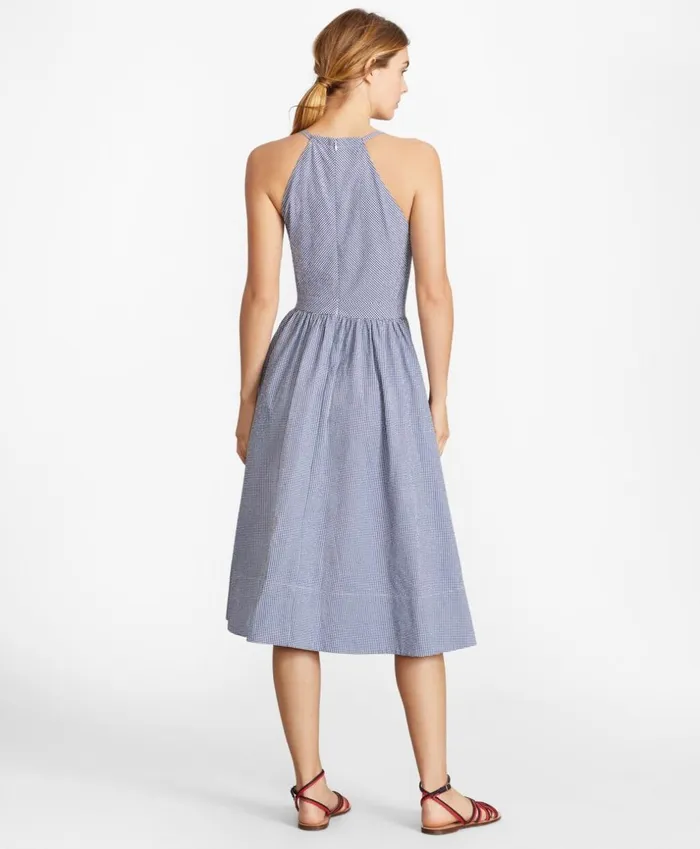 Brooks Brothers Dresses Gingham Seersucker Dress Navywhite 8211 Women