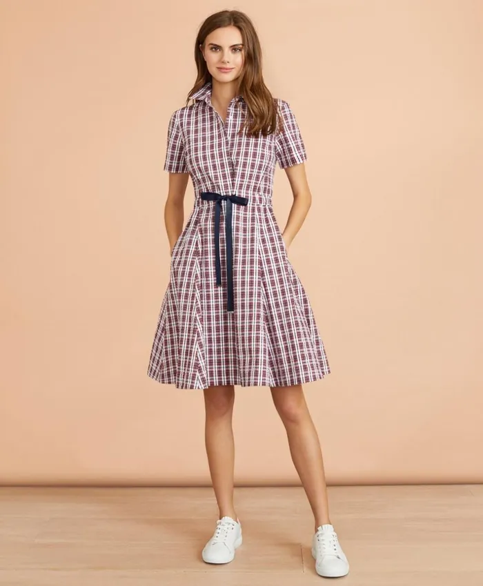 Brooks Brothers Dresses Plaid Cotton Seersucker Shirt Dress Redmulti 8211 Women