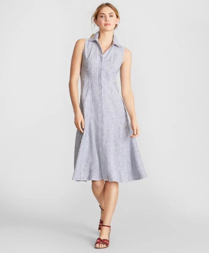 Brooks Brothers Dresses Striped Linen Shirt Dress Navywhite 8211 Women