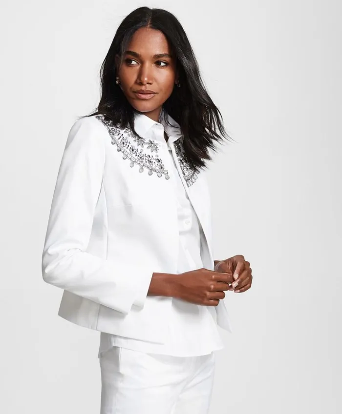 Brooks Brothers Jackets Beaded Cotton Sateen Jacket White 8211 Women