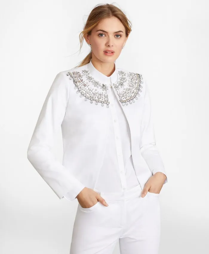 Brooks Brothers Jackets Beaded Cotton Sateen Jacket White 8211 Women Brooks Brothers Jackets Beaded Cotton Sateen Jacket White 8211 Women