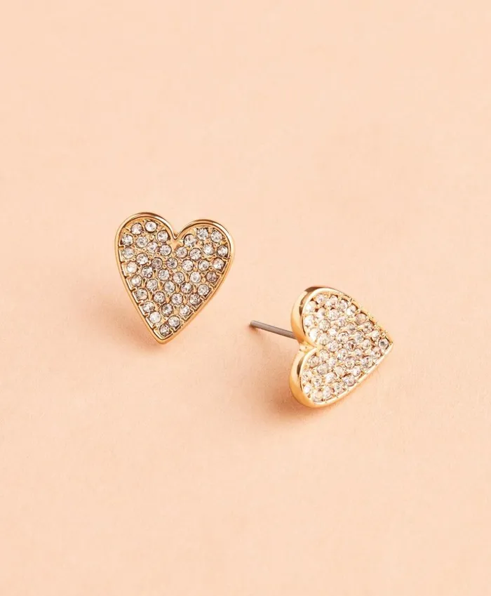 Brooks Brothers Jewelry CrystalCovered Heart Stud Earrings Gold 8211 Women