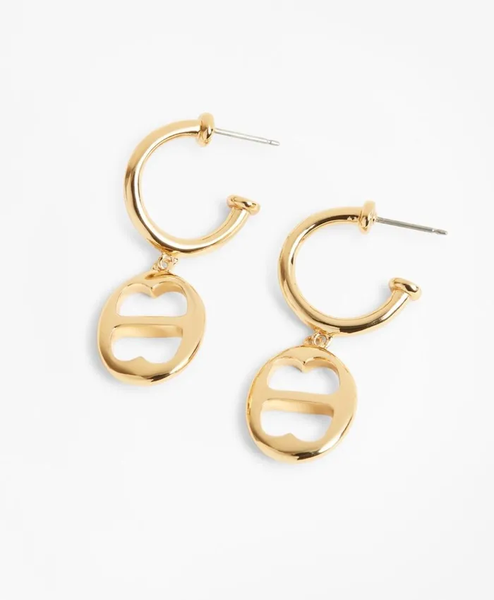 Brooks Brothers Jewelry GoldPlated BBLink ChainDrop Hoop Earrings Gold 8211 Women