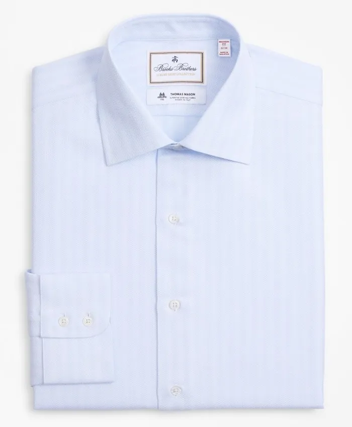 Brooks Brothers Luxury Shirts Luxury Collection Madison ClassicFit Dress Shirt Franklin Spread Collar Stripe Light Blue 8211 Men