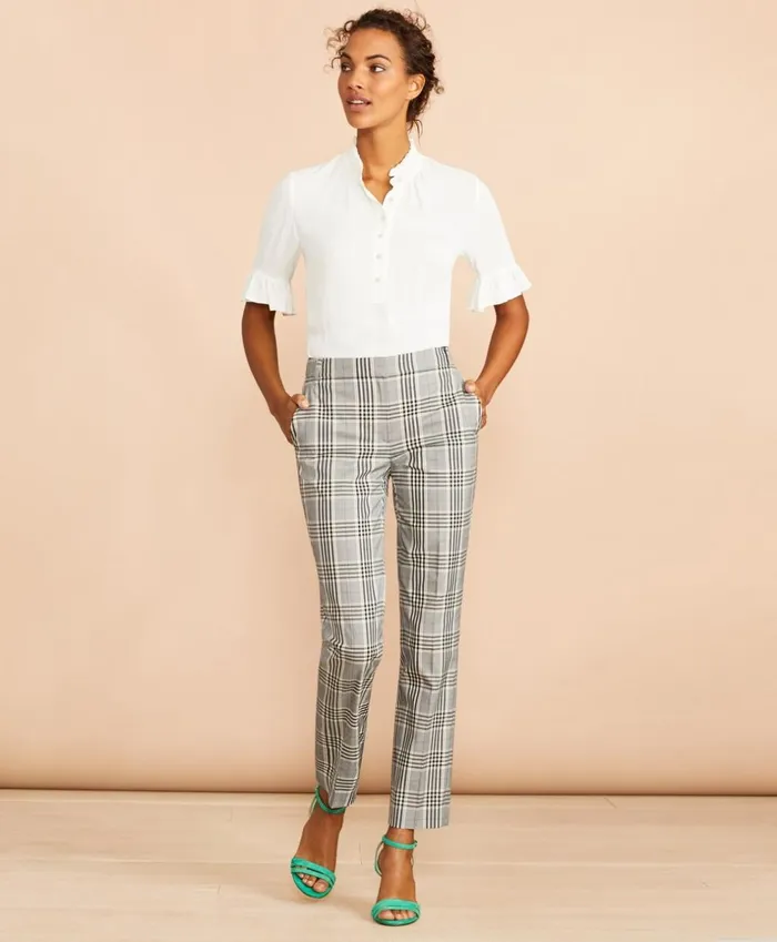 Brooks Brothers Pants Skirts and Shorts Tartan StretchCottonBlend Cropped Pants Blackmulti 8211 Women