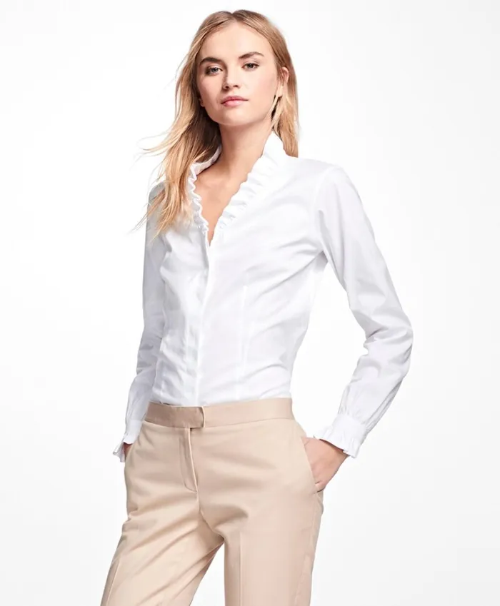 Brooks Brothers Petites Petite NonIron Ruffle Pinpoint Oxford Dress Shirt White 8211 Women Brooks Brothers Petites Petite NonIron Ruffle Pinpoint Oxford Dress Shirt White 8211 Women