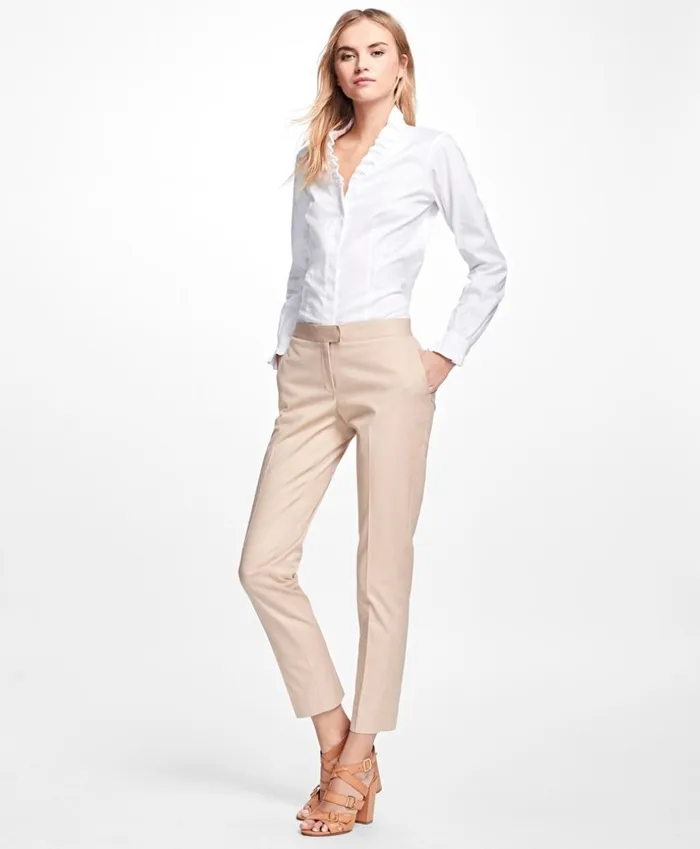 Brooks Brothers Petites Petite NonIron Ruffle Pinpoint Oxford Dress Shirt White 8211 Women