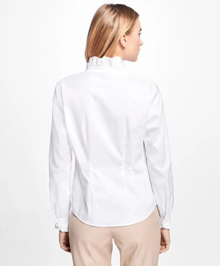 Brooks Brothers Petites Petite NonIron Ruffle Pinpoint Oxford Dress Shirt White 8211 Women