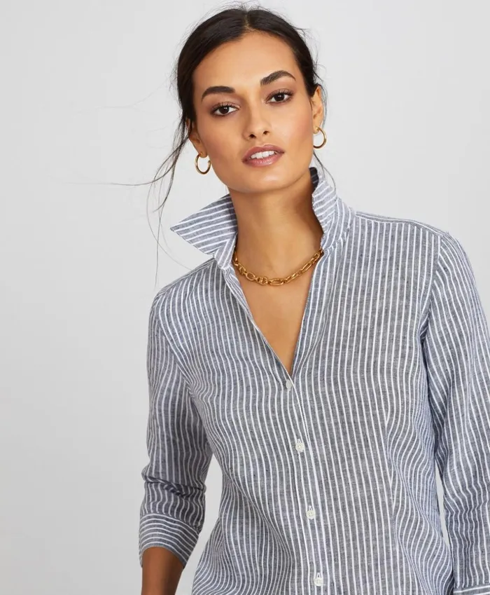 Brooks Brothers Shirts and Tops Striped Linen ThreeQuarterSleeve Shirt Navywhite 8211 Women Brooks Brothers Shirts and Tops Striped Linen ThreeQuarterSleeve Shirt Navywhite 8211 Women
