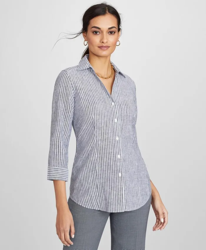 Brooks Brothers Shirts and Tops Striped Linen ThreeQuarterSleeve Shirt Navywhite 8211 Women Brooks Brothers Shirts and Tops Striped Linen ThreeQuarterSleeve Shirt Navywhite 8211 Women