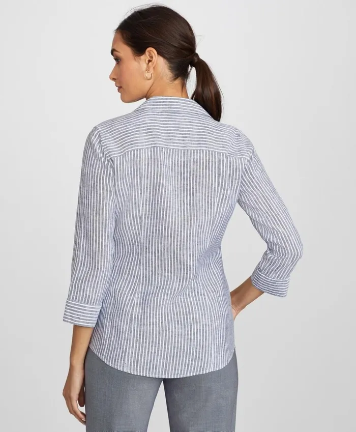 Brooks Brothers Shirts and Tops Striped Linen ThreeQuarterSleeve Shirt Navywhite 8211 Women Brooks Brothers Shirts and Tops Striped Linen ThreeQuarterSleeve Shirt Navywhite 8211 Women