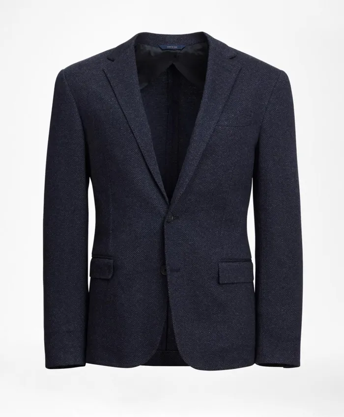 Brooks Brothers Sport Coats and Vests Regent Fit TwoButton Herringbone Knit Sport Coat Navy 8211 Men