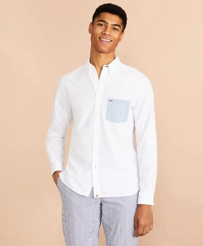 Brooks Brothers Sport Shirts Seersucker StripedPocket Shirt White 8211 Men