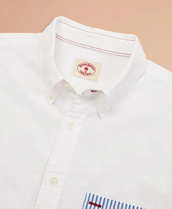 Brooks Brothers Sport Shirts Seersucker StripedPocket Shirt White 8211 Men