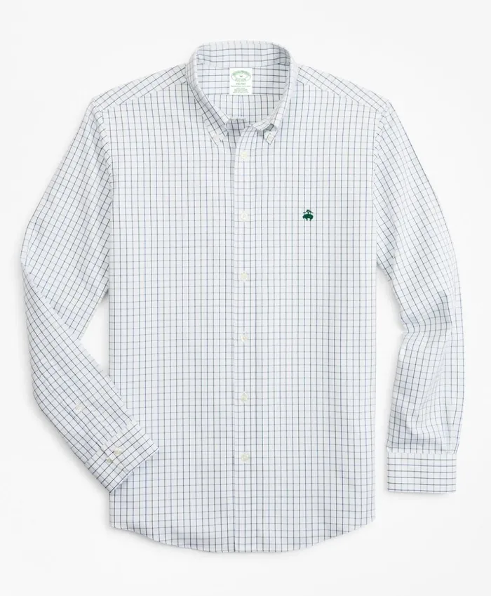 Brooks Brothers Sport Shirts Stretch Milano SlimFit Sport Shirt NonIron Windowpane Green 8211 Men Brooks Brothers Sport Shirts Stretch Milano SlimFit Sport Shirt NonIron Windowpane Green 8211 Men