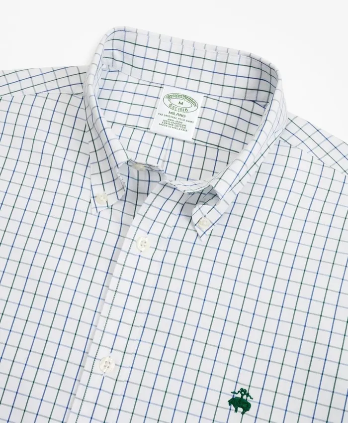 Brooks Brothers Sport Shirts Stretch Milano SlimFit Sport Shirt NonIron Windowpane Green 8211 Men