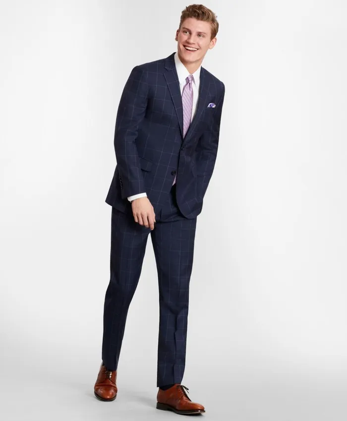 Brooks Brothers Suits BrooksGate MilanoFit Windowpane Wool Twill Suit Jacket Blue 8211 Men