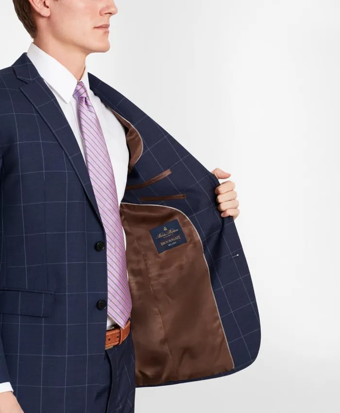 Brooks Brothers Suits BrooksGate MilanoFit Windowpane Wool Twill Suit Jacket Blue 8211 Men