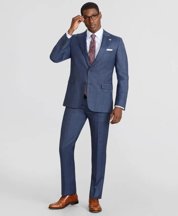 Brooks Brothers Suits Madison Fit ThreeButton Plaid 1818 Suit Navy 8211 Men