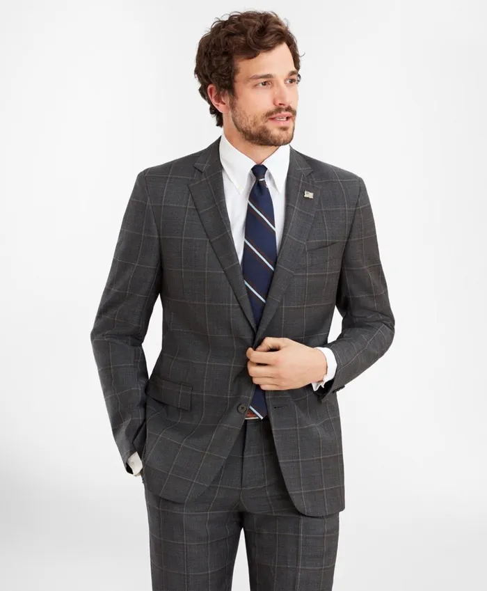 Brooks Brothers Suits Regent Fit MultiPlaid 1818 Suit Dark Grey 8211 Men