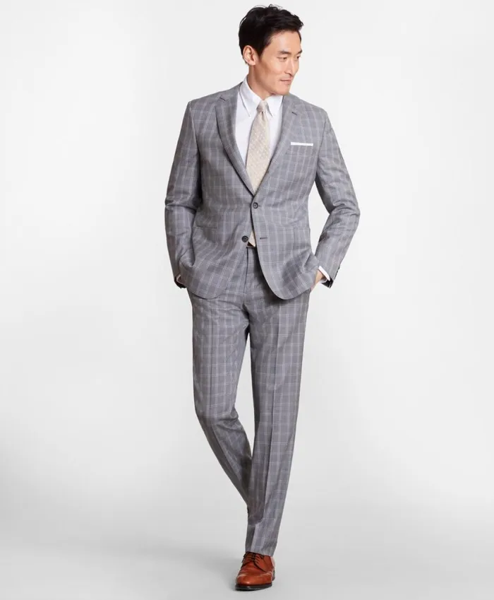 Brooks Brothers Suits Regent Fit ThreeButton Check 1818 Suit Grey 8211 Men