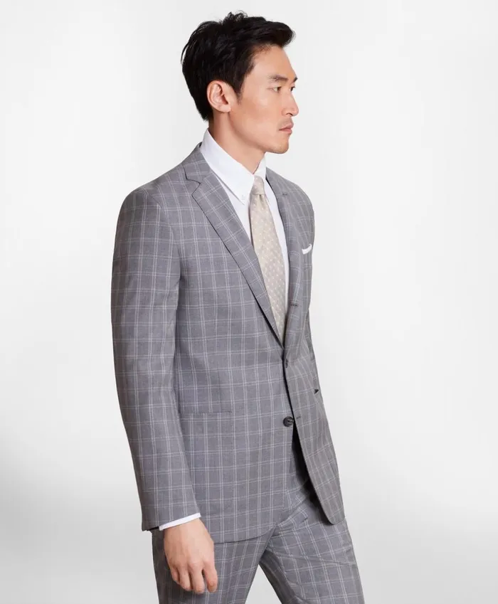 Brooks Brothers Suits Regent Fit ThreeButton Check 1818 Suit Grey 8211 Men