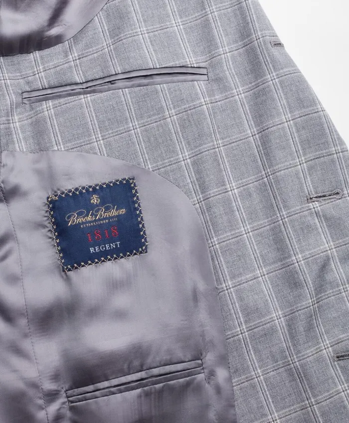 Brooks Brothers Suits Regent Fit ThreeButton Check 1818 Suit Grey 8211 Men