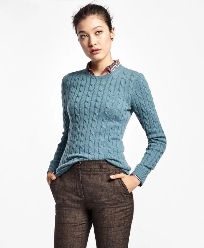 Brooks Brothers Sweaters Cashmere Cable Crewneck Sweater Blue 8211 Women