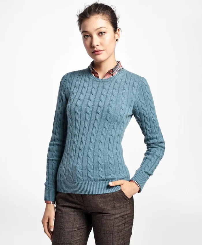 Brooks Brothers Sweaters Cashmere Cable Crewneck Sweater Blue 8211 Women
