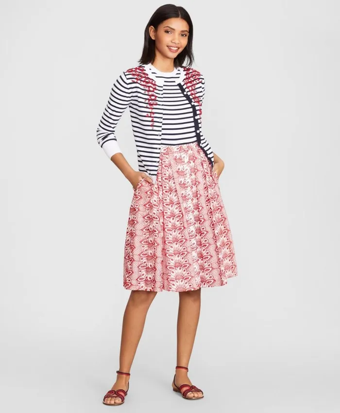 Brooks Brothers Sweaters FloralBeaded Striped Cardigan Whitenavy 8211 Women Brooks Brothers Sweaters FloralBeaded Striped Cardigan Whitenavy 8211 Women