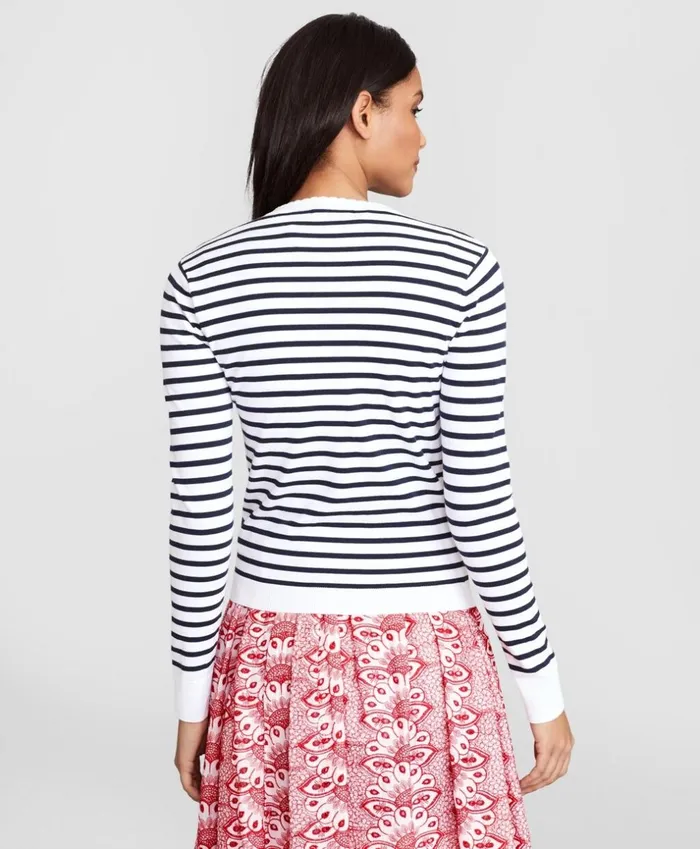 Brooks Brothers Sweaters FloralBeaded Striped Cardigan Whitenavy 8211 Women Brooks Brothers Sweaters FloralBeaded Striped Cardigan Whitenavy 8211 Women