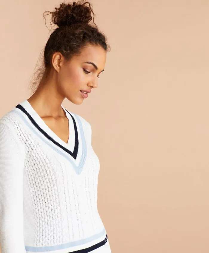 Brooks Brothers Sweaters LogoEmbroidered Cotton Tennis Sweater White 8211 Women Brooks Brothers Sweaters LogoEmbroidered Cotton Tennis Sweater White 8211 Women