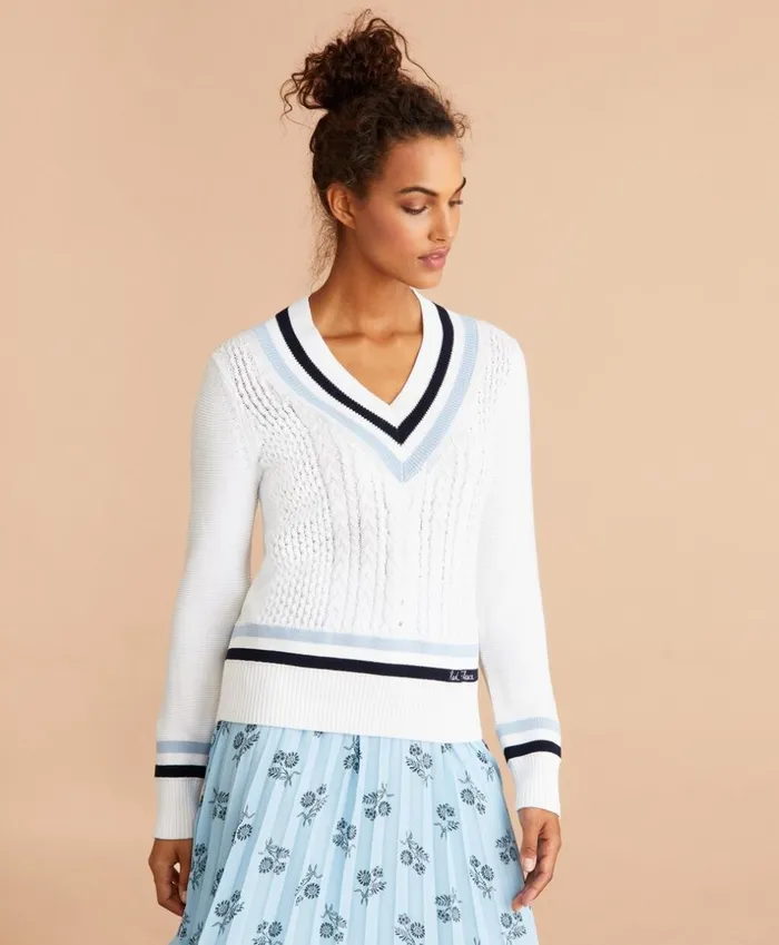 Brooks Brothers Sweaters LogoEmbroidered Cotton Tennis Sweater White 8211 Women Brooks Brothers Sweaters LogoEmbroidered Cotton Tennis Sweater White 8211 Women