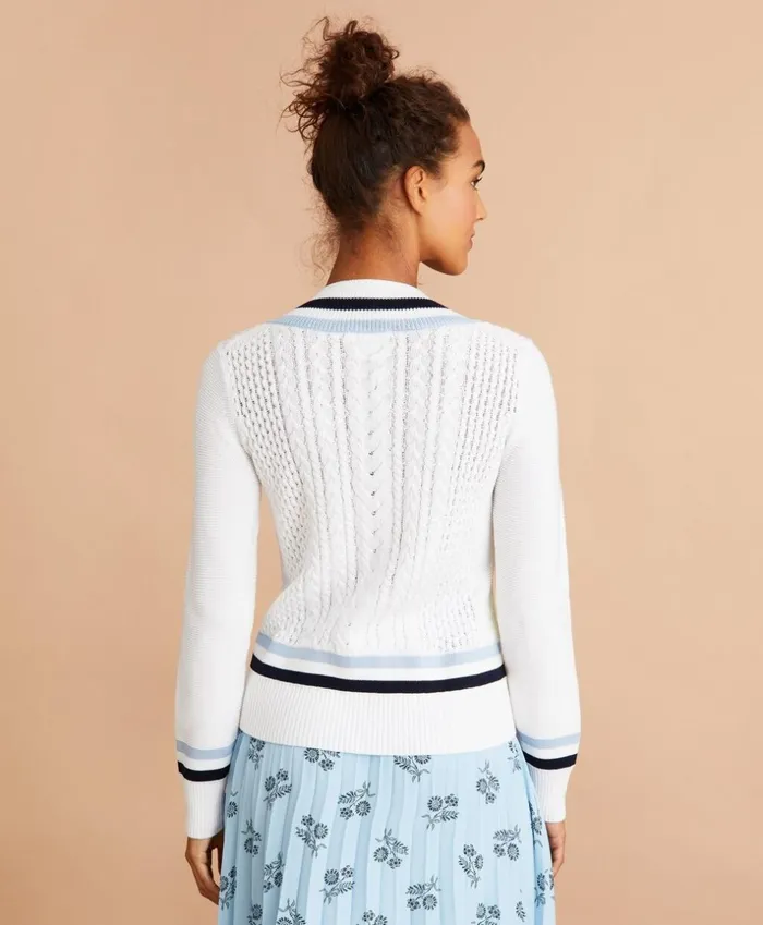 Brooks Brothers Sweaters LogoEmbroidered Cotton Tennis Sweater White 8211 Women Brooks Brothers Sweaters LogoEmbroidered Cotton Tennis Sweater White 8211 Women