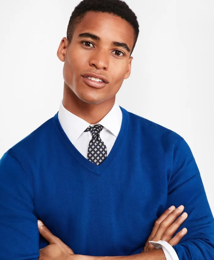 Brooks Brothers Sweaters Merino Wool VNeck Sweater Blue 8211 Men