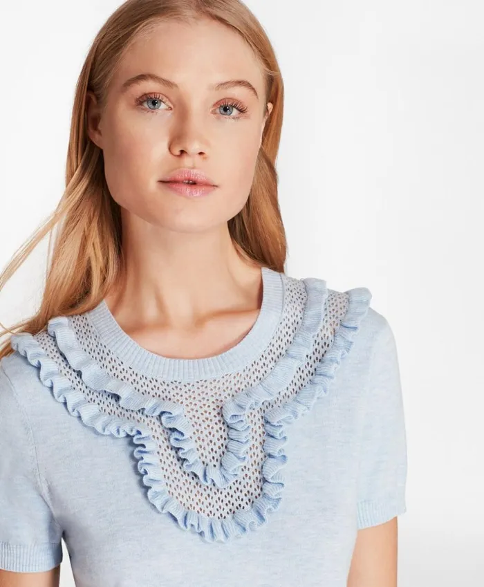 Brooks Brothers Sweaters Ruffled PointelleYoke Sweater Light Blue 8211 Women